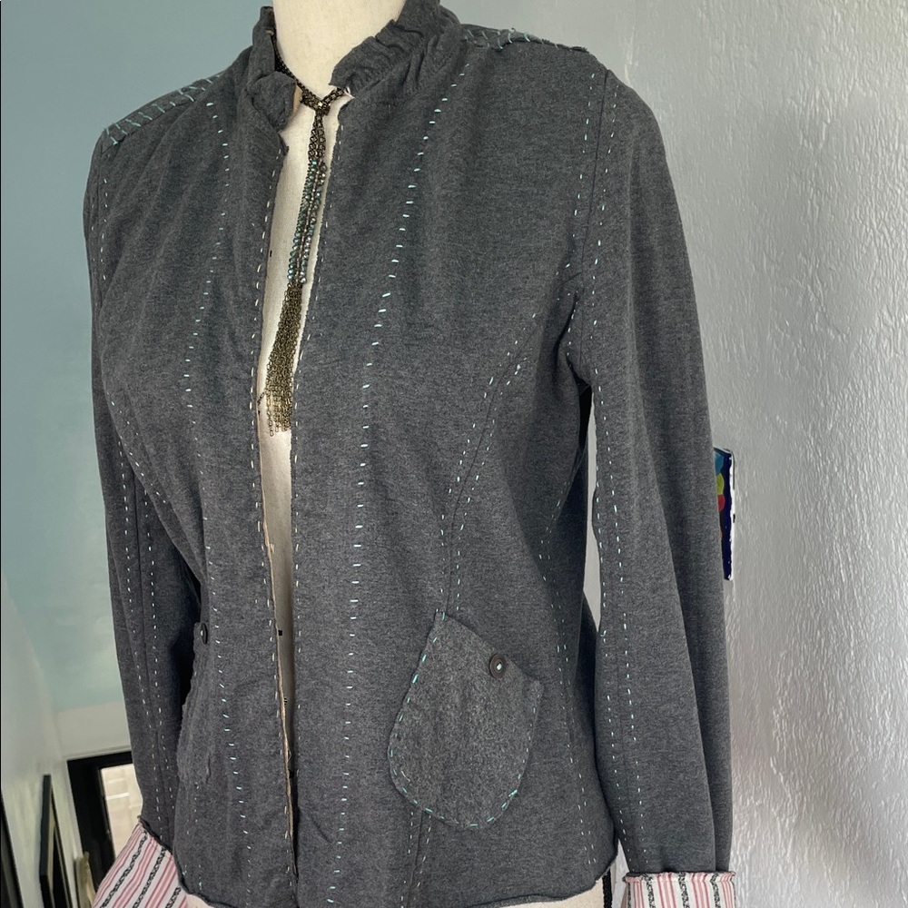 Free People Vintage Victorian Reversible Boho Cotton hi Patch Jacket Rare Large - Picture 12 of 16